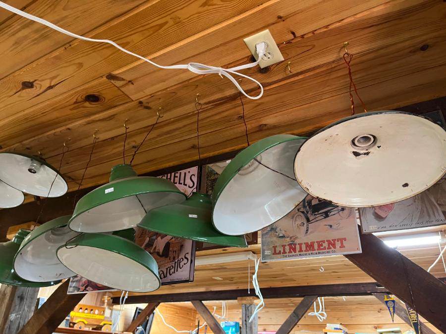 Green and White Enamel Lamp Shades