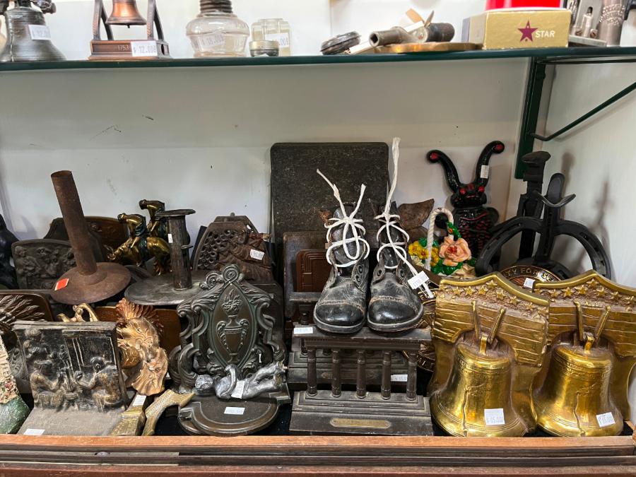 Antique Cast Iron Book Ends Bells Candle Holders Hog Scrapers Cottie Bug Boot Jacks