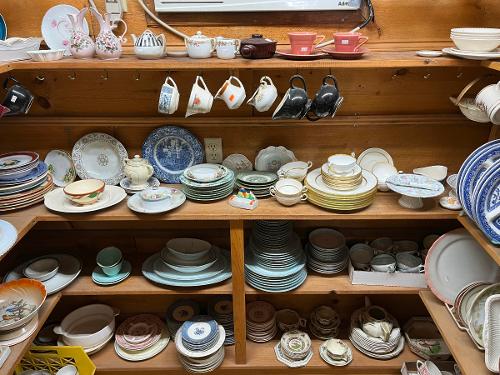 Antique Blue Willow Plates Tea Cups Saucers Egg Cups Pottery