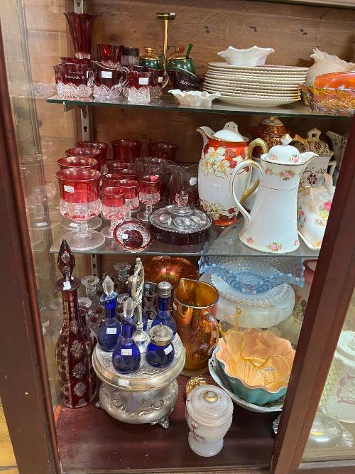 Red Block 1890s Brilliant Glass Plates Ceramic Coffee Pots Red Cut to Clear